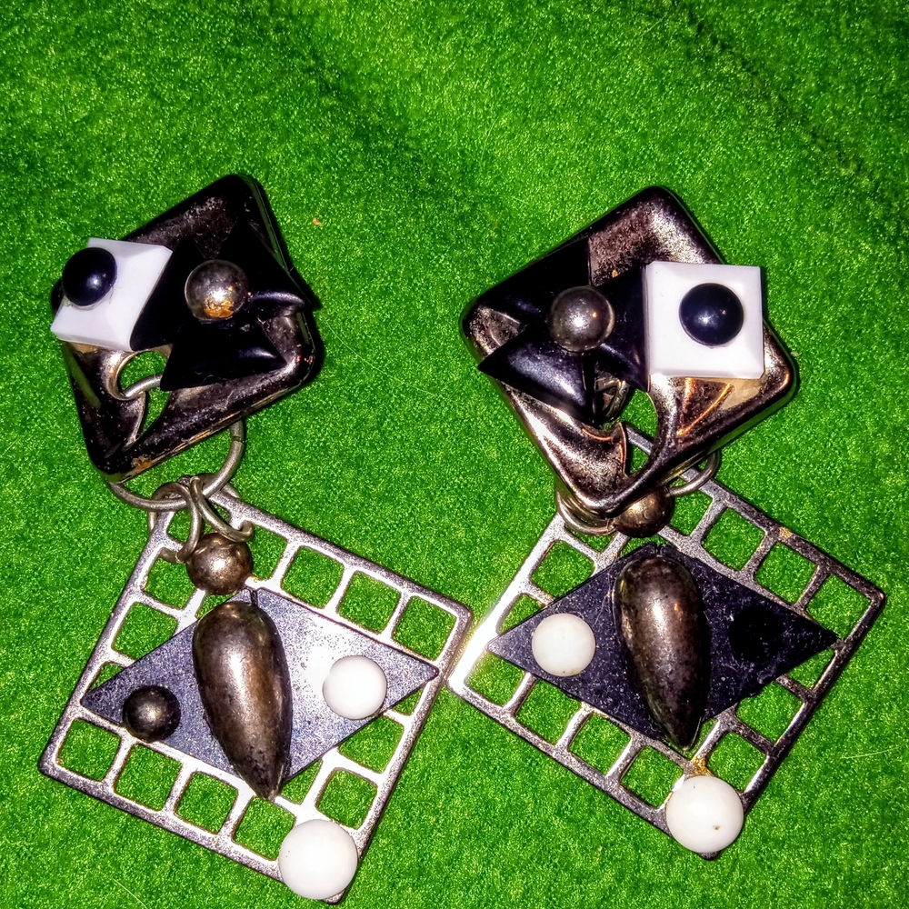 Geometric Black and White Earrings